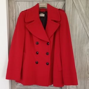 UK Brand Planet Red Wool Cashmere Pea Coat 16